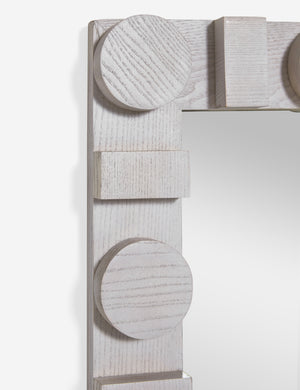 Top corner of the Sorenson Floor Mirror in bleached ash.