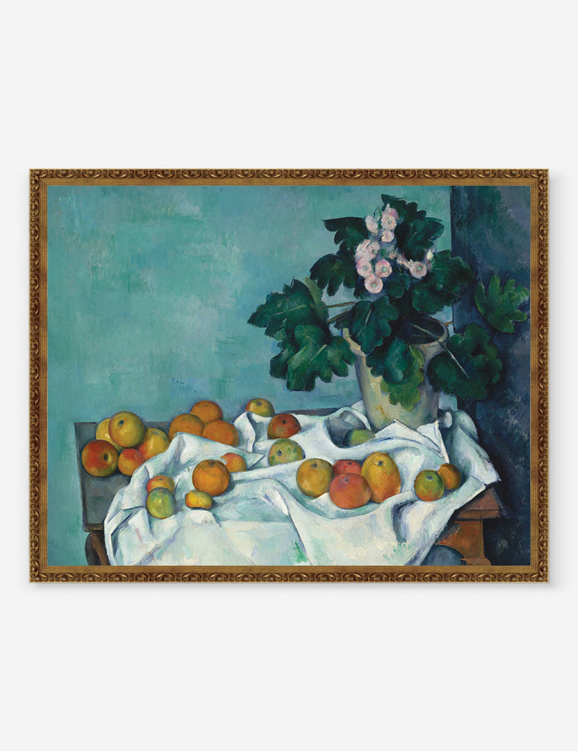 Still Life with Apples and a Pot of Primroses Print by Paul Cézanne