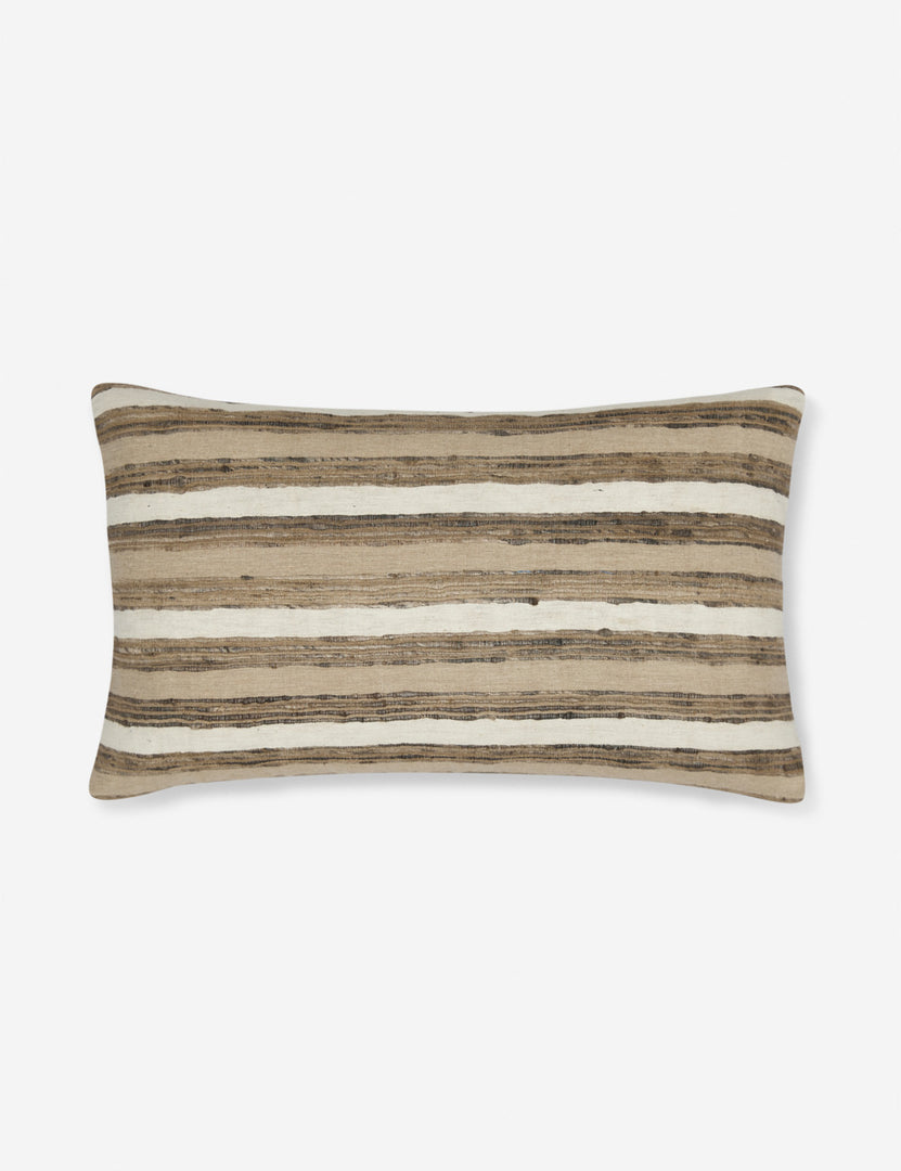 #size::12--x-20- | Thora silk earth-toned striped lumbar pillow