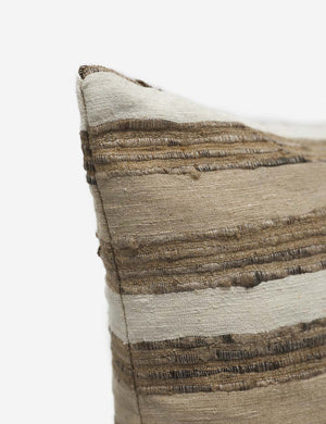 Corner of the Thora silk earth-toned striped square pillow