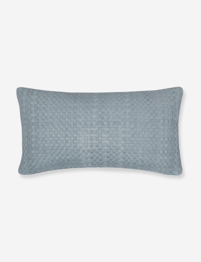 #color::dusty-blue #style::lumbar | Victor dusty blue leather basketweave lumbar throw pillow
