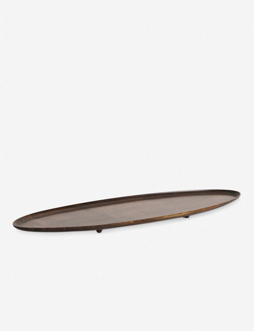 Walnut Wood Elongated Oval Footed Plate by Namu Home Goods