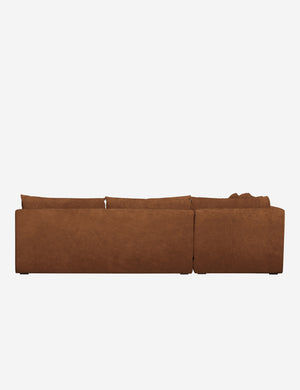 Back of the Winona Rust Orange Velvet armless left-facing sectional sofa