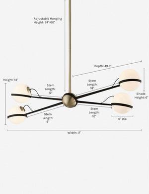 Dimensions on the Adeline black and brass retro chandelier