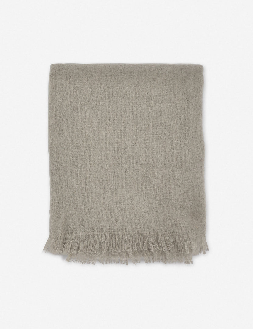 #color::warm-gray | Aimee mohair warm gray wool throw blanket with fringe ends