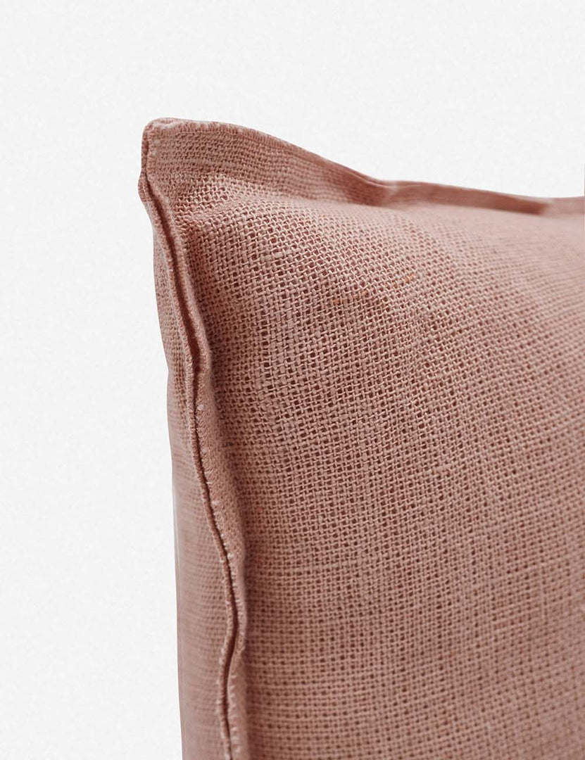 #color::terracotta #style::square #fill type::with-feather-down-insert #fill type::pillow-cover-only | Corner of the arlo Terracotta square pillow