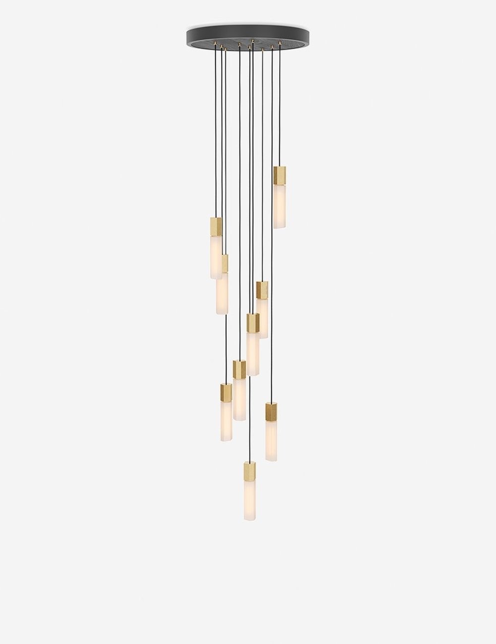 #color::brass | Basalt slender hexagonal 9-light pendant light by tala with brass hardware