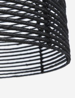 Close up of the woven jute material on the bottom of the Beehive black jute woven pendant light