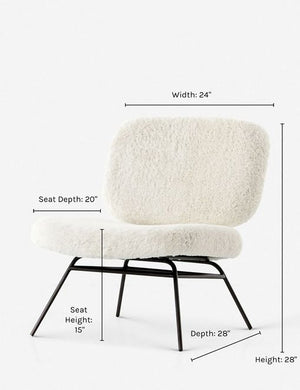 Dimensions on the Amanda white plush upholstered accent chair