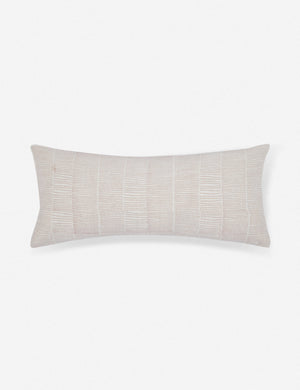 Claudette ivory linen long lumbar pillow with a blush pink ragged striped pattern