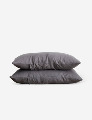 Set of two european flax linen charcoal gray pillowcases by cultiver