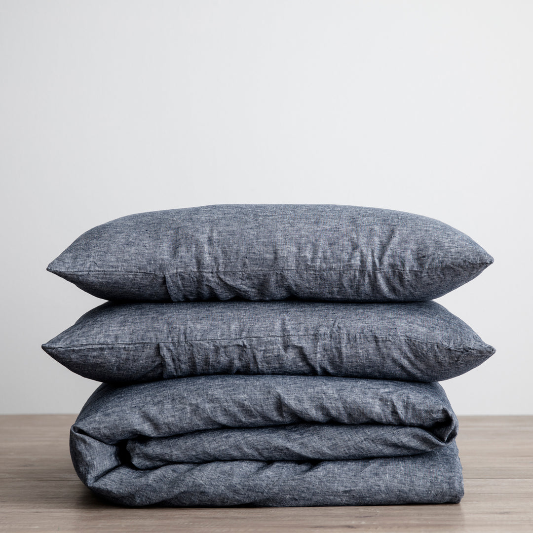 #color::indigo #size::queen #size::king #size::twin #size::cal-king | European Flax Linen indigo blue Duvet Set by Cultiver