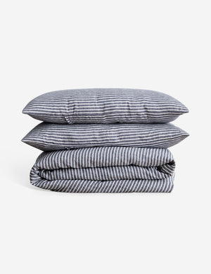 European Flax Linen indigo blue striped Duvet Set by Cultiver