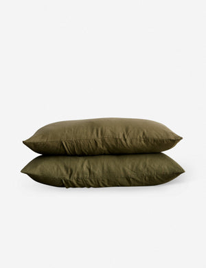 Set of two european flax linen olive green pillowcases by cultiver