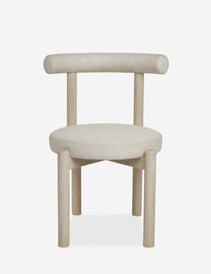 Dame minimalist rounded open-back dining chair with ivory upholstered seat and ash wood frame