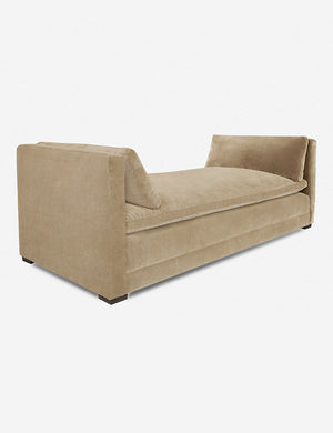 Angled view of the Elvie Camel beige Velvet chaise