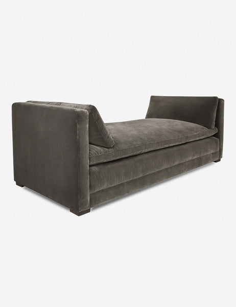 #color::mink | Angled view of the Elvie mink gray velvet chaise