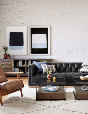 Afia Leather Sofa, Distressed Black