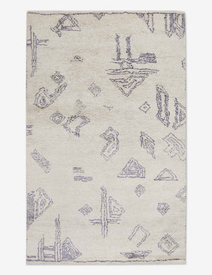 Giles high-pile wool ivory moroccan shag rug with a blue line work pattern