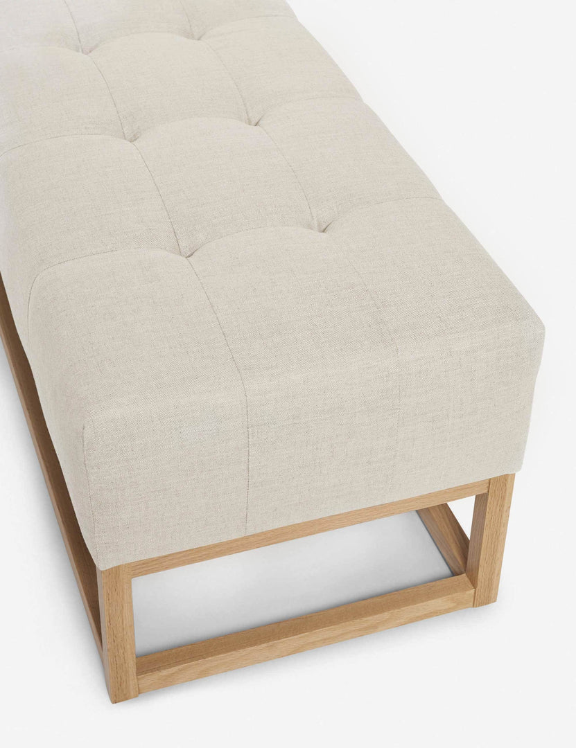 #color::natural | Upper angled view of the Grasmere natural linen wooden bench