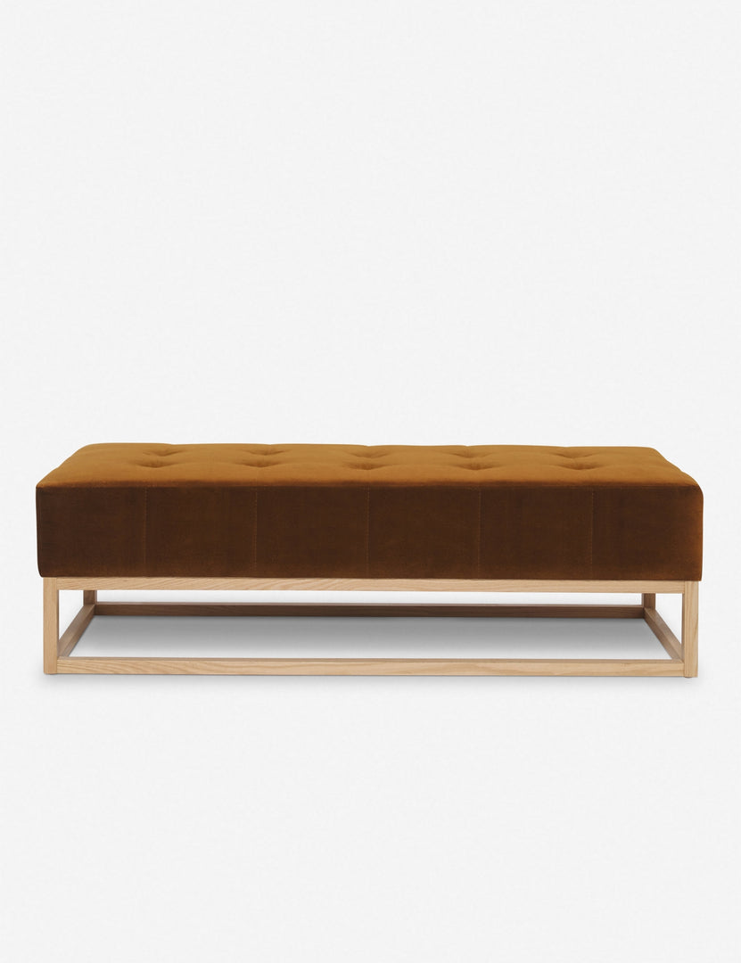 #color::cognac | Grasmere cognac velvet upholstered wooden bench by Ginny Macdonald