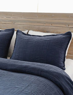Harbour Cotton Matelassé navy Coverlet by Pom Pom at Home with geometric woven texture