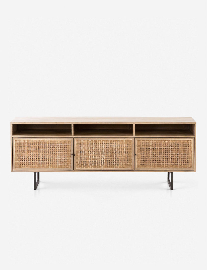 #color::natural | Hannah natural mango wood media console with cane doors.