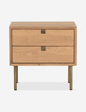 Karma retro wooden nightstand with cutout details and thin brass legs