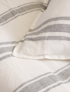Detailed shot Jackson Linen cream and gray striped Duvet by Pom Pom at Home