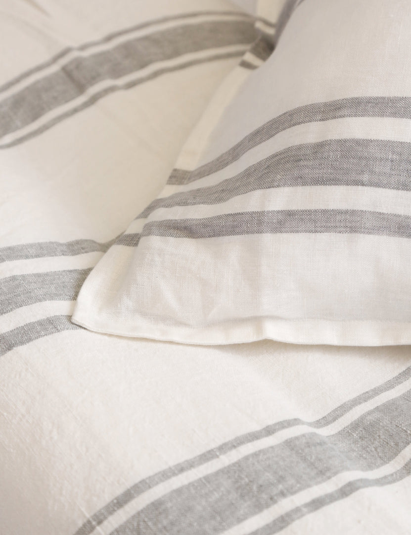 #color::cream-and-gray #size::king #size::queen | Detailed shot Jackson Linen cream and gray striped Duvet by Pom Pom at Home