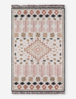 Jette ivory, pink, and brown hand-tufted southwestern-inspired Rug with tasseled ends