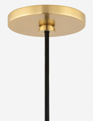 Close-up of the brass mounting hardware on the  Kloe conical Pendant Light with a white finish