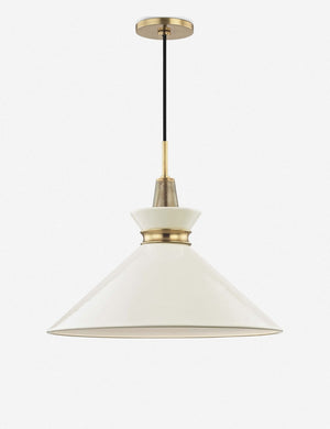 Kloe conical Pendant Light with a white finish and aged brass hardware