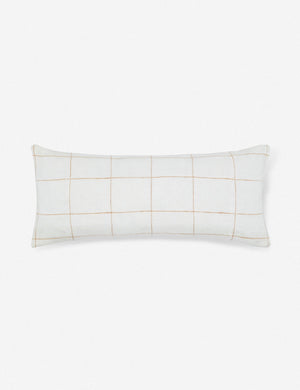 Lucian white linen lumbar pillow with a rust orange gridded pattern