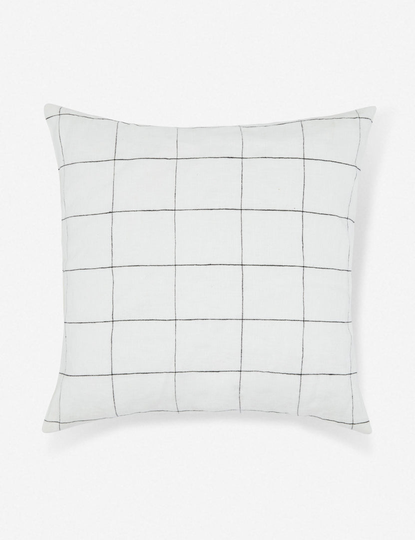 #color::black #size::20--x-20- | Lucian white linen square pillow with a black gridded pattern