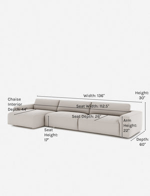 Dimensions on the Mackenzie cloud white linen left-facing sectional sofa