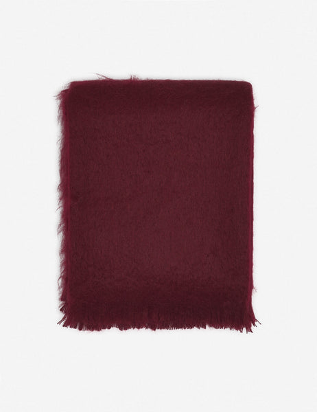 #color::merlot | Aimee mohair blush merlot burgundy warm gray wool throw blanket with fringe ends