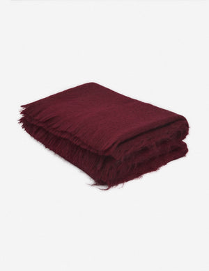 Aimee mohair blush merlot burgundy warm gray wool throw blanket with fringe ends