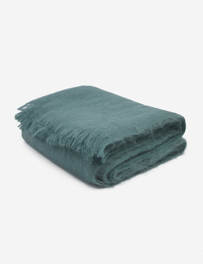 #color::blue | Aimee mohair blue wool throw blanket with fringe ends