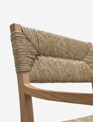 Close-up of the woven back on the Nolani woven rattan arm chair