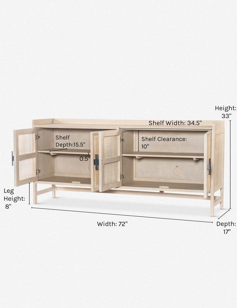 #color::natural | Dimensions on the Philene natural mango wood sideboard with cane doors