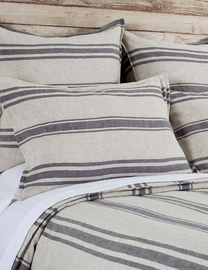 #color::flax-and-midnight #size::king #size::queen | Jackson Linen flax and midnight striped Duvet by Pom Pom at Home
