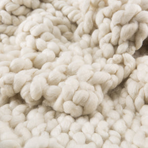 Close-up of the Sable white swan ultra-chunky throw blanket by Nikki Chu