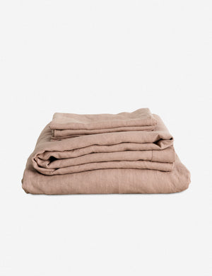 European Flax Linen fawn pink Sheet Set by Cultiver