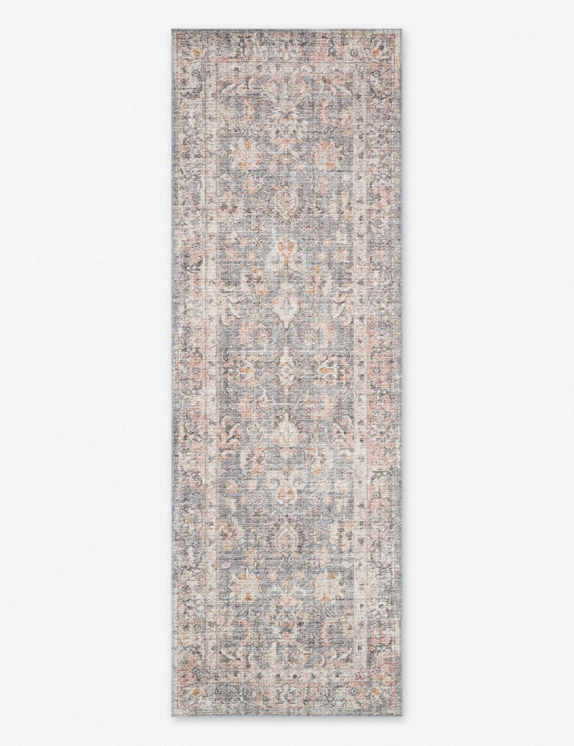 #color::grey-and-apricot #size::2-6--x-7-6- | Roze grey and apricot power-loomed rug with medallion patterns in its runner size