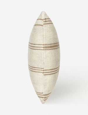 Side view of the Stripe break natural and cream square pillow by Sarah Sherman Samuel