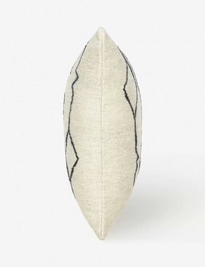 Side view of the Moroccan black and natural beni ourain inspired square flat weave pillow by Sarah Sherman Samuel