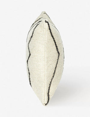 Side view of the Moroccan black and natural beni ourain inspired lumbar flat weave pillow by Sarah Sherman Samuel