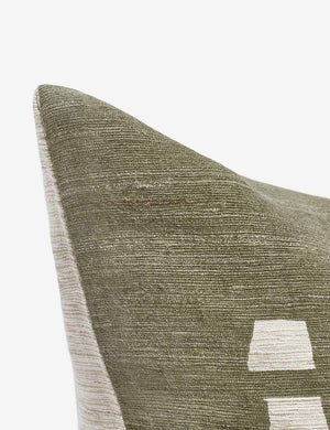 Corner of the Stonewalk green geometric square throw pillow by Élan Byrd