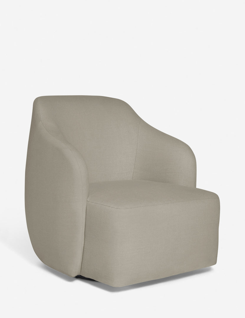 #color::flax | Angled view of the Tobi Flax linen swivel chair